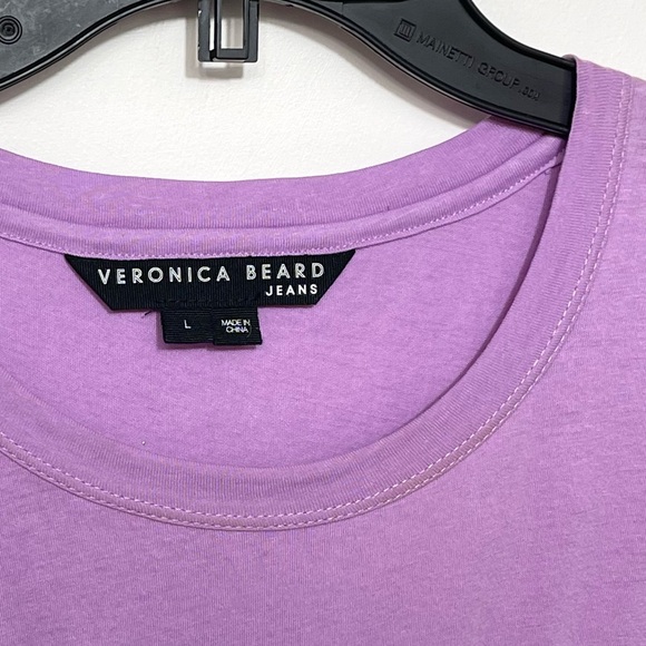 New Veronica Beard Tomlin Smocked Bodice Mini T-Shirt Dress in Violet Size L - Picture 11 of 13